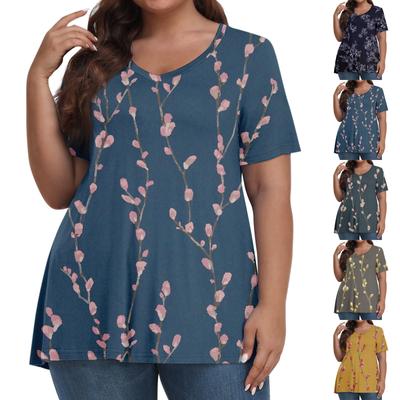 Женские топы больших размеров, шорты с рукавами, рубашки с V-образным вырезом, повседневная одежда, топы с принтом