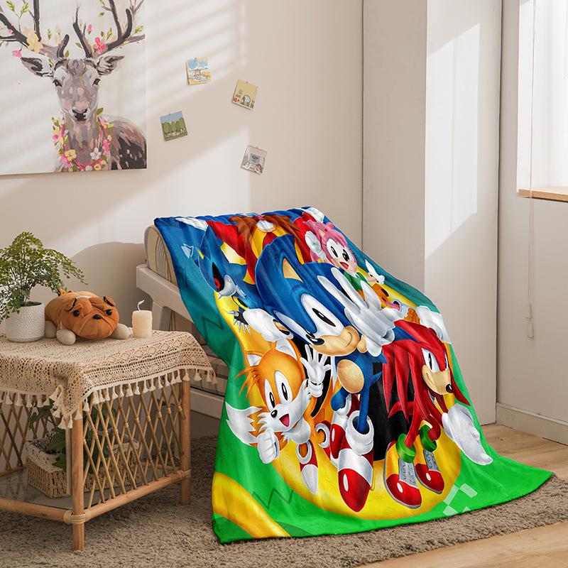 Мультяшное флисовое одеяло серии Соник с 3D-печатью, диванное одеяло, утолщенное одеяло