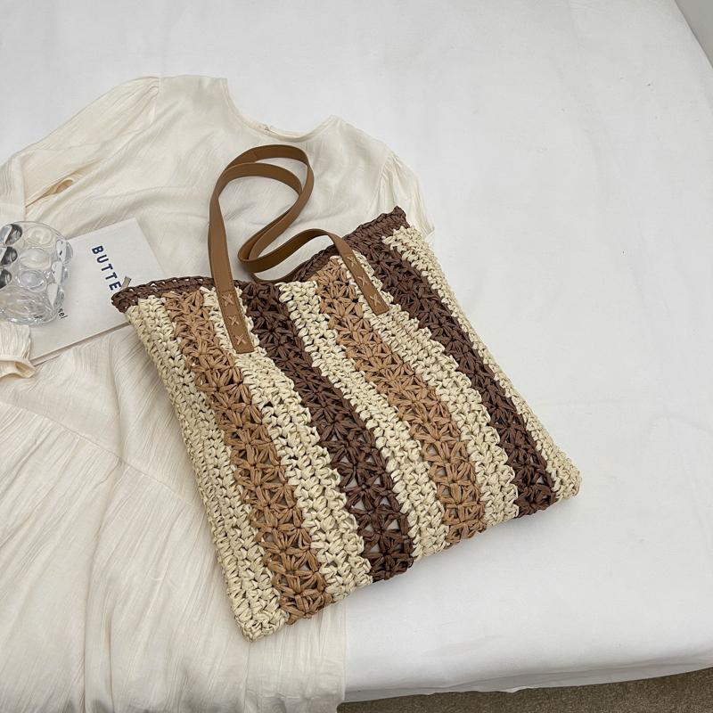 Соломенная сумка большой емкости, женская сумка для подмышек, полосатая сумка-тоут