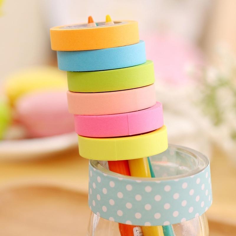 5Rollds Color Paper Tapes Handmade DIY Decorative Washi Tape Colored Adhesive Tapes