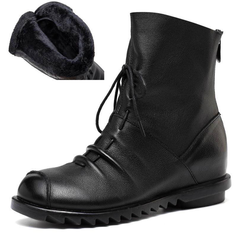 Johnature Ботильоны из натуральной кожи на мягкой подошве, универсальные черные, на шнуровке, с молнией сзади, теплые женские ботинки