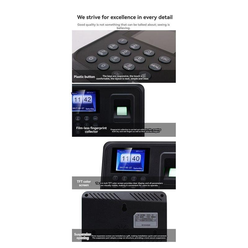 A25P Biometric Fingerprint Recognition Clock Recorder Time Attendance System Employee Tracking Device Machine US Plug