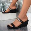 Fashion Eilyken 2025 New CRYSTAL Platform Wedges Slippers Summer Peep Toe Shoes Woman Sexy Super High Mules Female Sandals