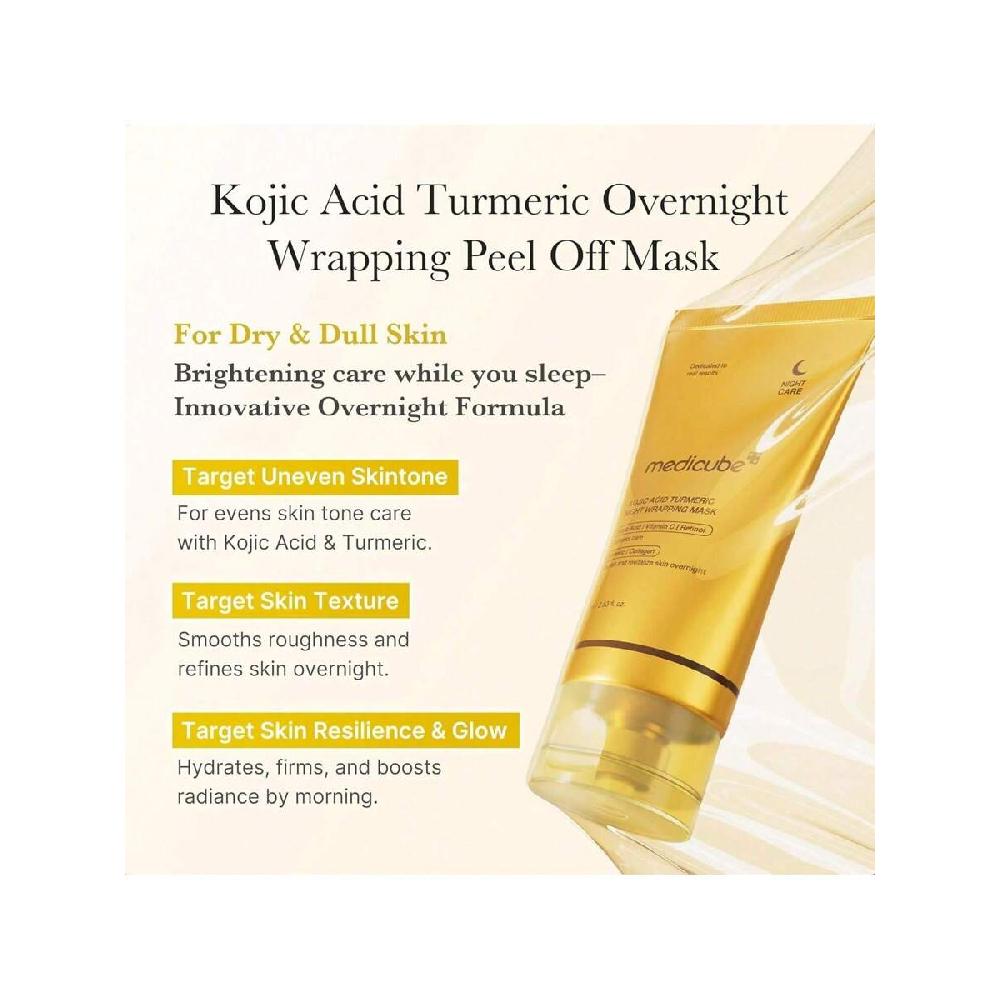 Medicube Ночная обертывающая маска с койевой кислотой и куркумой 75 мл Питает тусклую, неровную кожу гидролизованным коллагеном для сияющей кожи и упругости кожи.