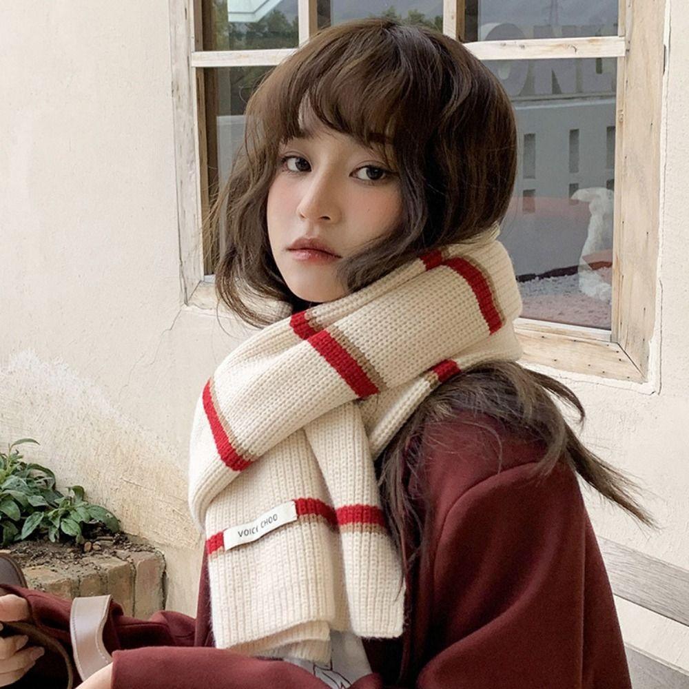 Thickened Stripe Knitted Scarf Keep Warm Shawl Scarf Fashion Women Long Scarf  Male/Female