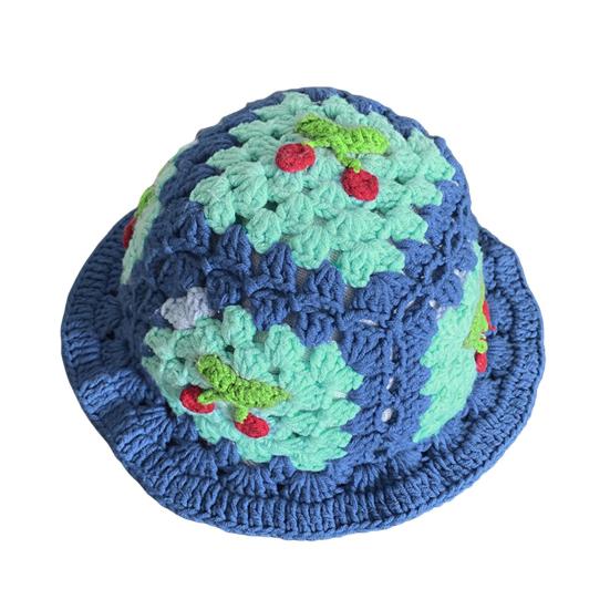 Мультяшная шерстяная шапка с аппликацией из вишни, вязаная шапка, детский головной убор цвета конфет, детская шляпа-ведро, детская вязаная шапка для фотосъемки, дни рождения, вечеринки на открытом воздухе, кепка