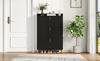 Shoe Cabinet with 3 Flaps, Narrow Shoe Rack Shoe Tilt Cabinet, with 6 Compartments, Adjustable, Anti-Tip Device for Entryway, 80*23.5*123.5cm, Black