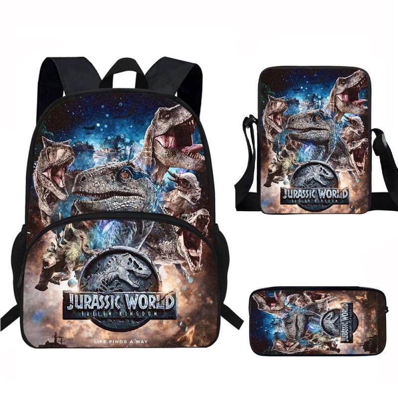 Kids Dinosaur Backpack Set Elementary School Oxford Fabric Ergonomic Back Support Breathable Lightweight 3-Piece Kit