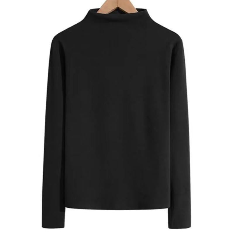 Autumn and Winter Elegant Half-high Collar Modal Base Shirt Women's Autumn Fleece-lined Women's Slim-fit Long-sleeved High Collar Inner Top