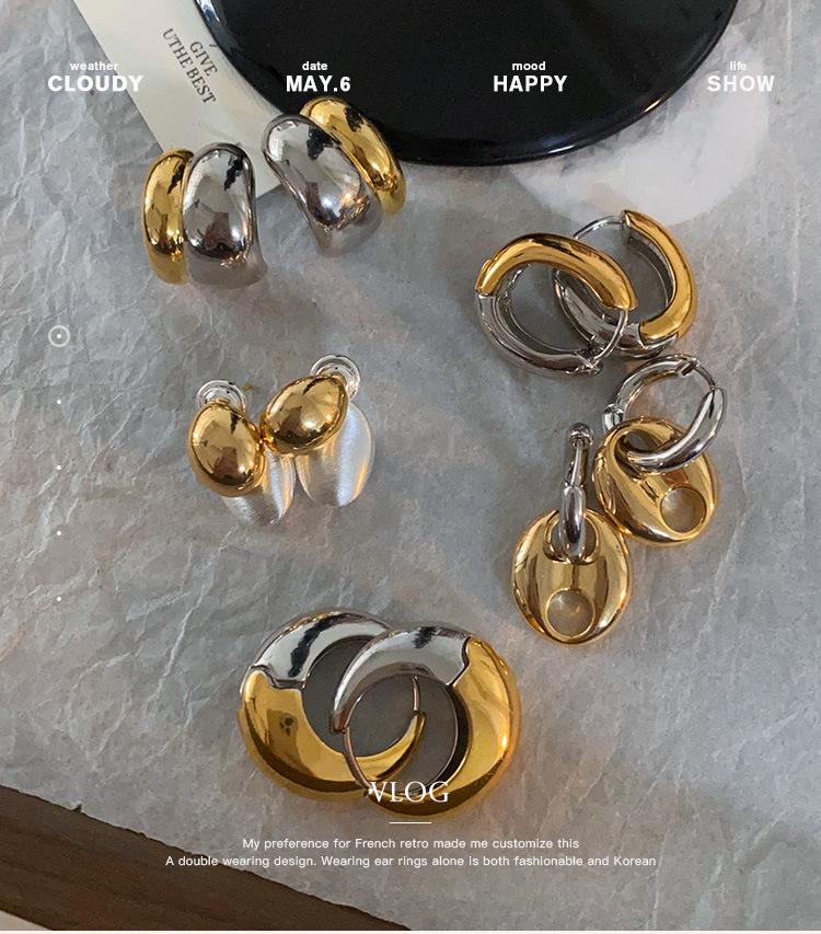 High-End Geometric Color Block Ear Cuffs: Unique European & American Style Water Drop Earrings for Women