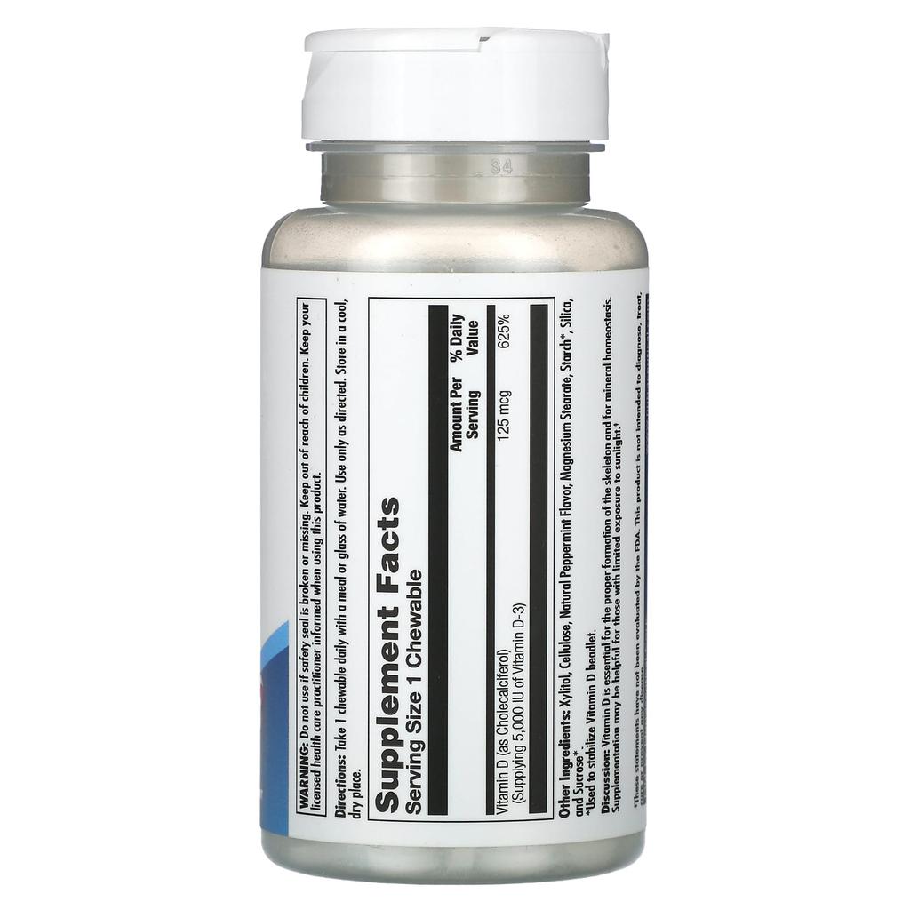 D-3, Peppermint, 125Mcg(5,000Iu), Chewable 60 Tablets