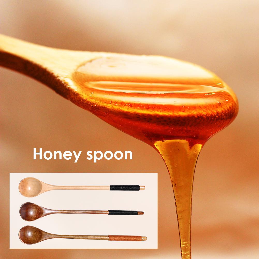 Long Handle Spoon Wood Rice Soup Dessert Coffee Tea Mixing Kitchen Tableware