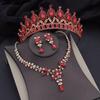 Red Crystal Bridal Jewelry Sets for Women Tiaras Choker Necklace Sets Wedding Crown Bride Jewelry Set Accessories
