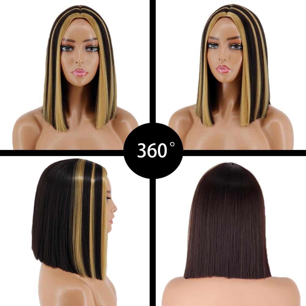 MISS WIG Short Straight Orange Wig With Bangs Synthetic Fiber Wig African American White Female Cosplay/Party/Daily Wig