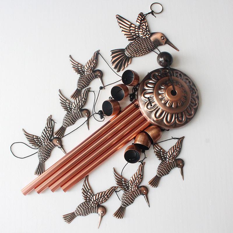 Metal vintage hanging wind chimes garden courtyard decorative bells bird pendants rust-proof iron wind chime hanging ornaments