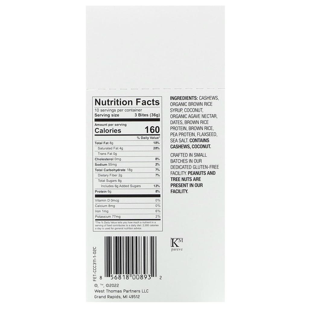 The GFB Gluten Free Bites, Coconut + Cashew, 10 Packs, 1.2 Oz (36 G) Each