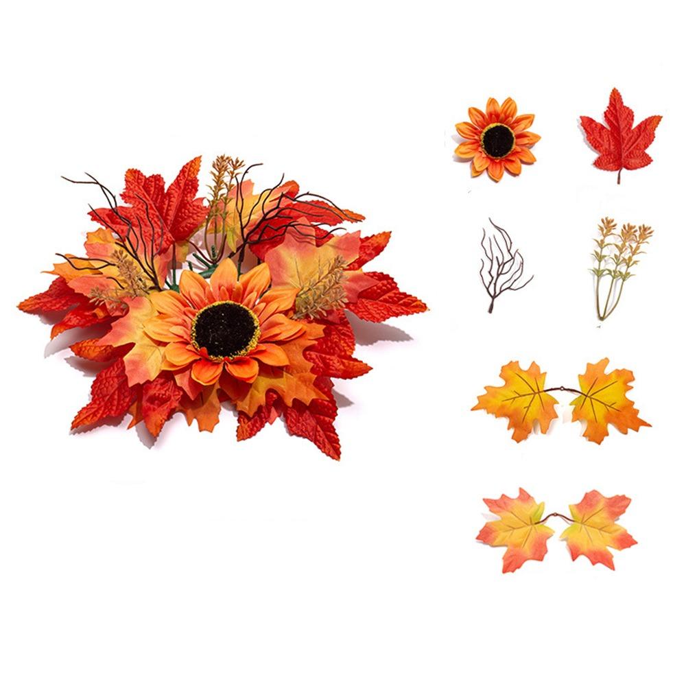 Fade Resistant Sunflower Maple Candle Ring Wreath Fall Decoration