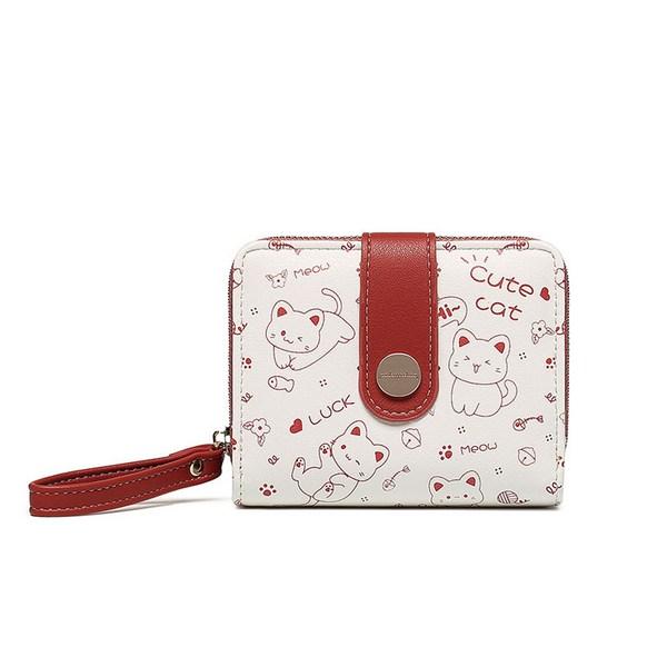 General K Women's Half Wallet Cat Character Button Zipper Wallet