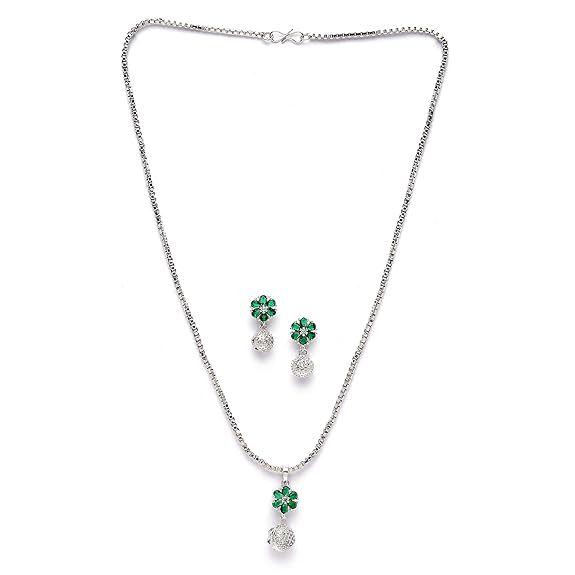 Посеребренный зеленый кубический цирконий с шипами, милый кулон в форме цветка с серьгами, комплект украшений для девочек и женщин