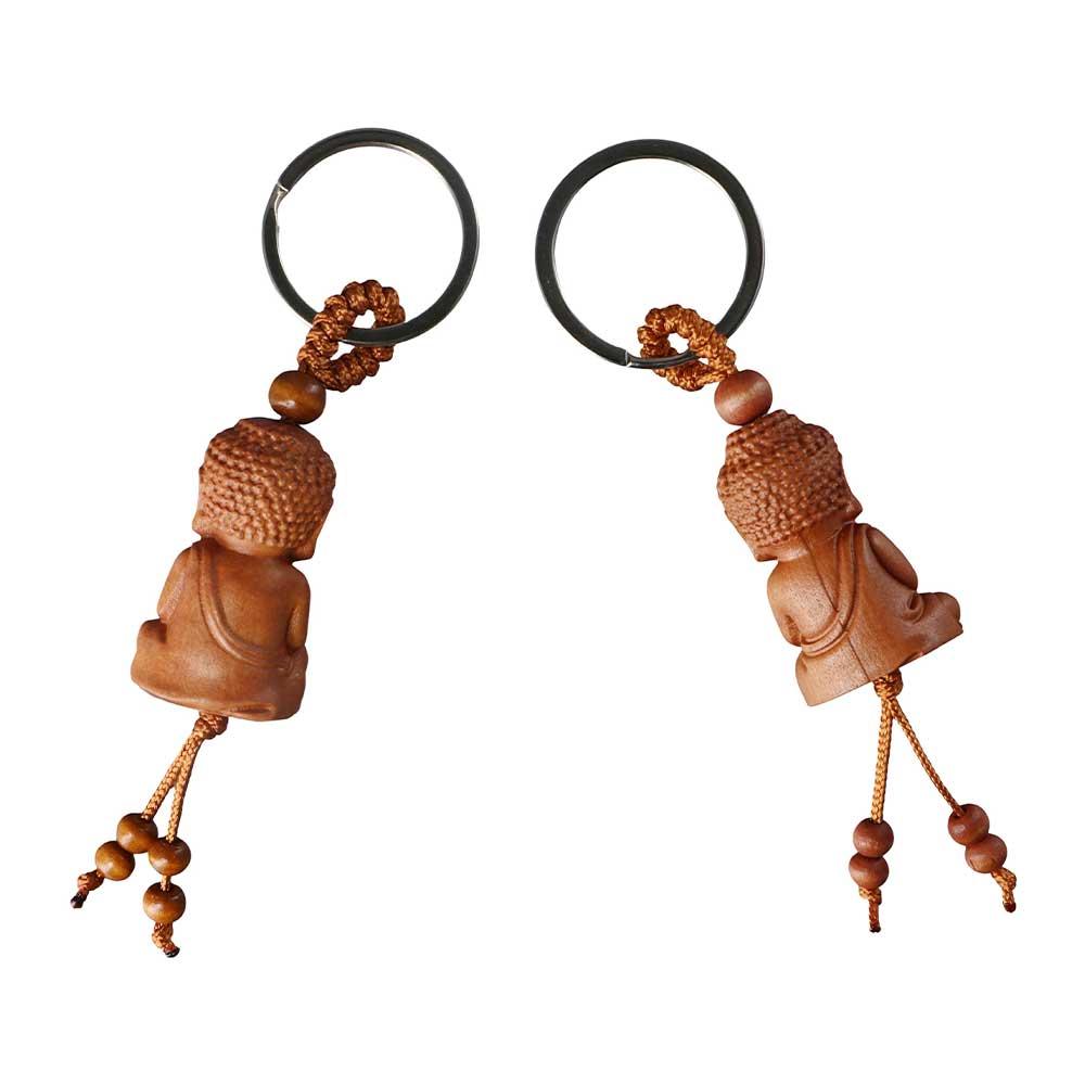 Engraving Guanyin Bag Pendant Wood Carving Craft Monk Keyfob Keychain Key Ring Car Accessories