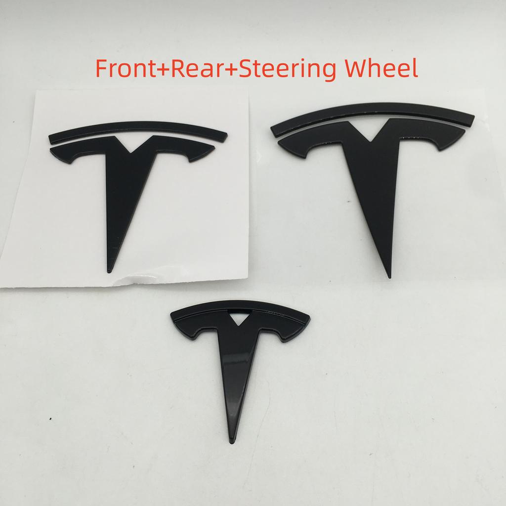 1-3pcs glossy black for Tesla Model3 ModeY car Front Emblem Rear Tail Trunk Steering Wheel Sticker Badge Decal Styling