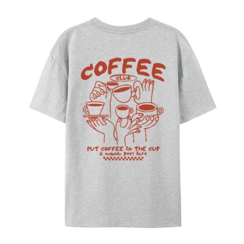 Coffee Club Print Women T Shirt Cute Y2k Retro Cotton Shirt Aesthetic Streetwear Graphic Tops Unisex Funny Coffee Lover TShirts