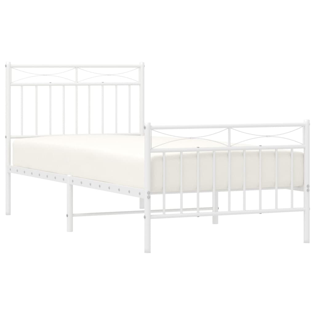 Bed Frame with Headboard and Footboard Metal White 90x200 cm