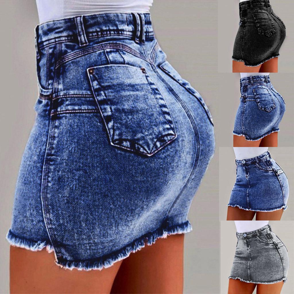New Women Summer Short Jeans Denim Female Pockets Wash Denim Mini Skirts