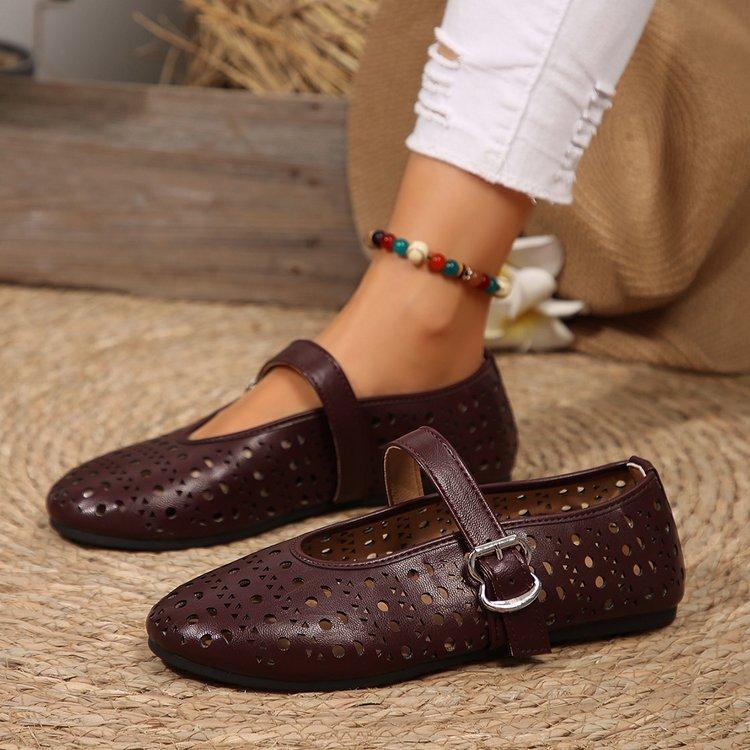 Женские кожаные балетки с перфорацией большого размера, минималистичный дизайн, обувь Мэри Джейн, весна