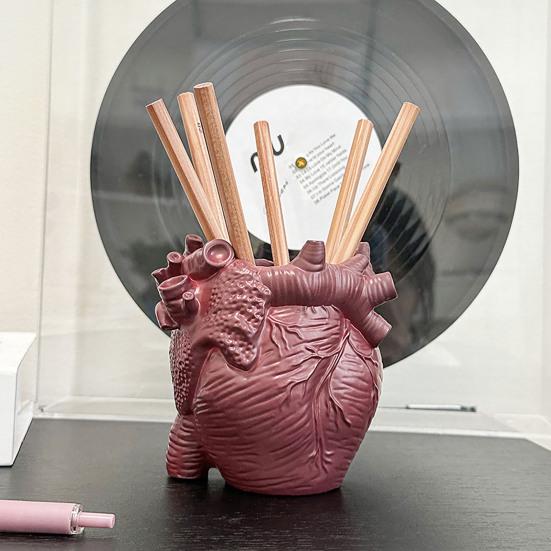 Маленький держатель для ручек в форме человеческого сердца, реалистичная 3D-модель анатомии сердца, настольный органайзер для хранения кистей для макияжа, ручек