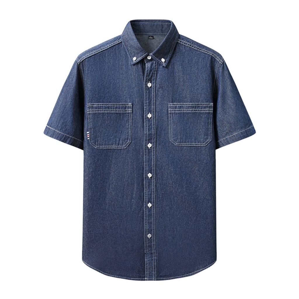 Men's Summer Fashion Quality Denim Short-sleeved Shirt Youth Trend Casual Shirt
