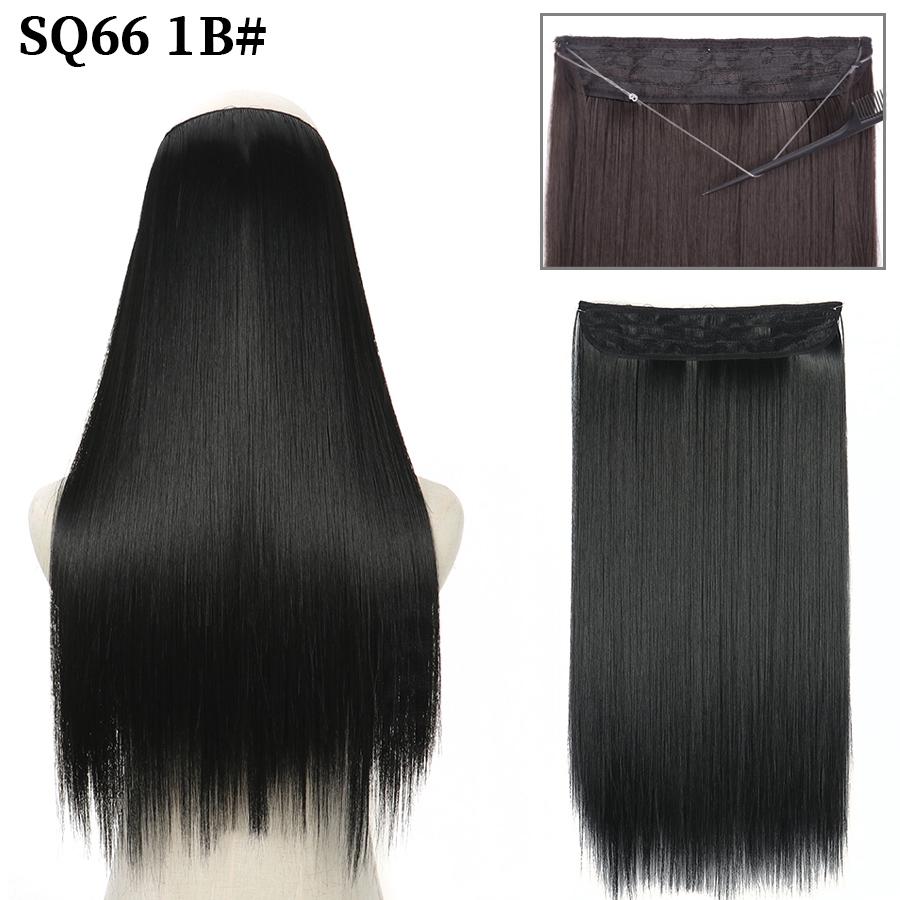 MISS WIG Synthetic Invisible Fish Wire No Clip Wavy Hair Extensions Long Hairpiece Natural Black Brown Blonde for Women Fake Hair Piece