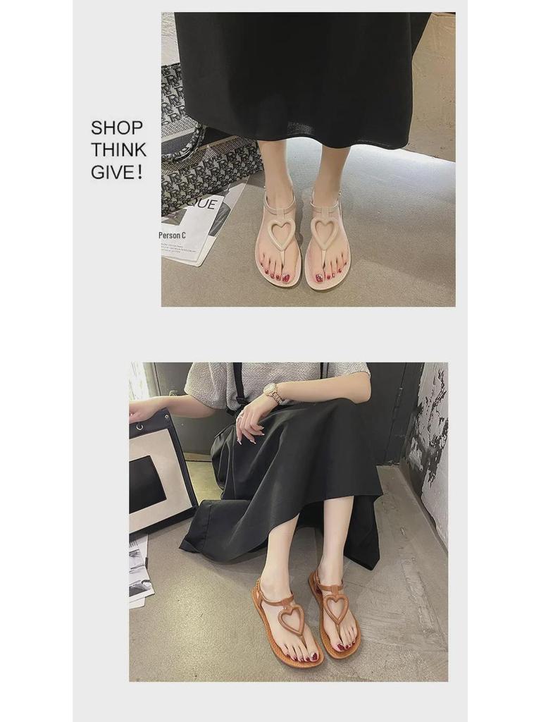 Женские летние сандалии на плоской подошве в форме сердца - повседневные пляжные шлепанцы в стиле феи