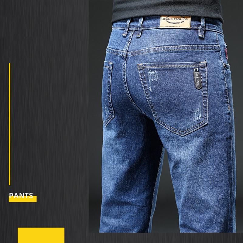 Autumn and Winter High Waist Denim Men's Loose Straight Stretch Cashmere Slim Business Casual Jeans Long Pants