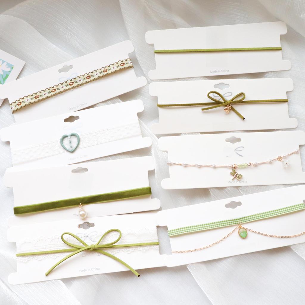 Ожерелье-чокер с бантом в виде сердца в стиле лесной девушки зеленого персика