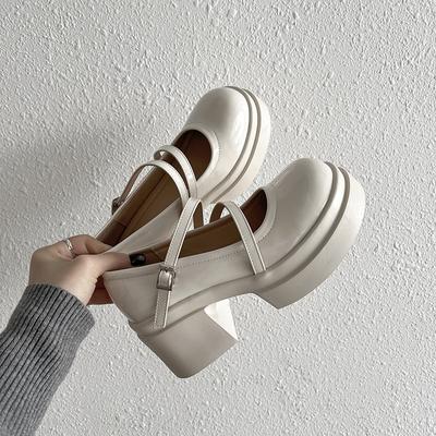 Модные весенние туфли Мэри Джейн, туфли-лодочки с круглым носком, с мелким вырезом, с ремешком-пряжкой, водонепроницаемая платформа, противоскользящая износостойкая подошва, высокий каблук