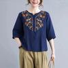 Рубашка с вышивкой и V-образным вырезом, рукав пять точек, женская ретро литературная хлопковая и льняная блузка в стиле вестерн