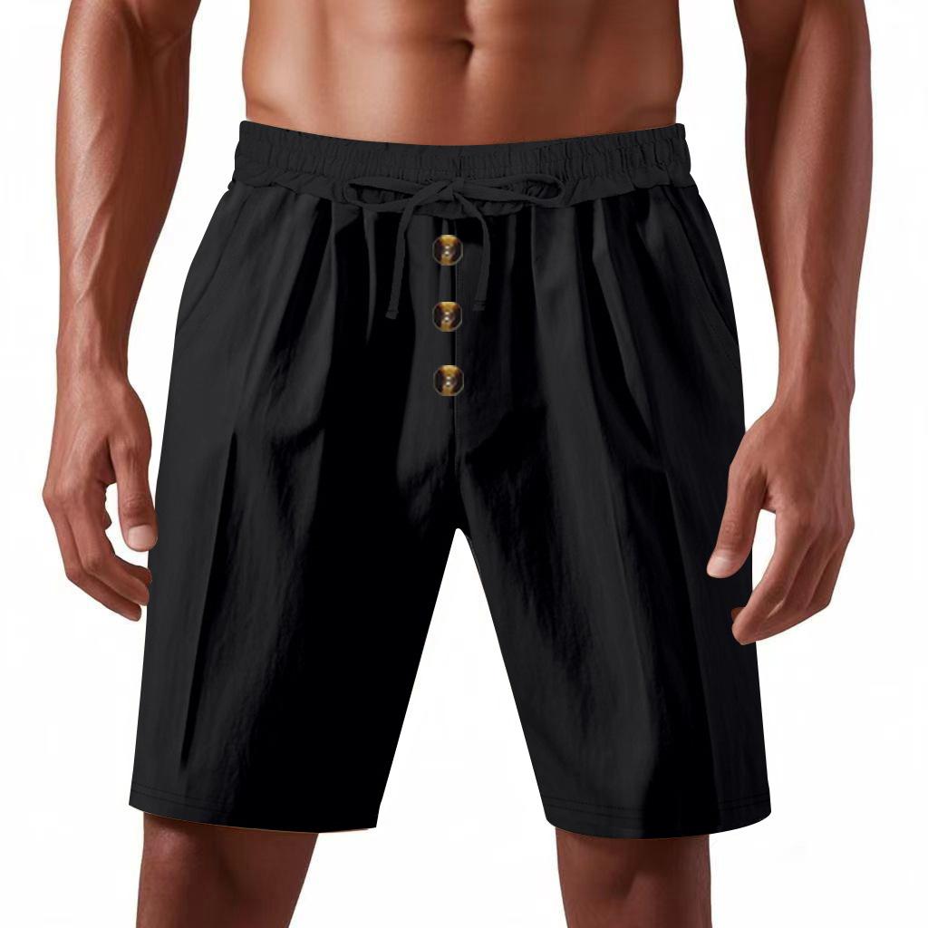 Men's Linen Trousers Summer Shorts Beach Casual Loose Straight Five Sports Shorts Man