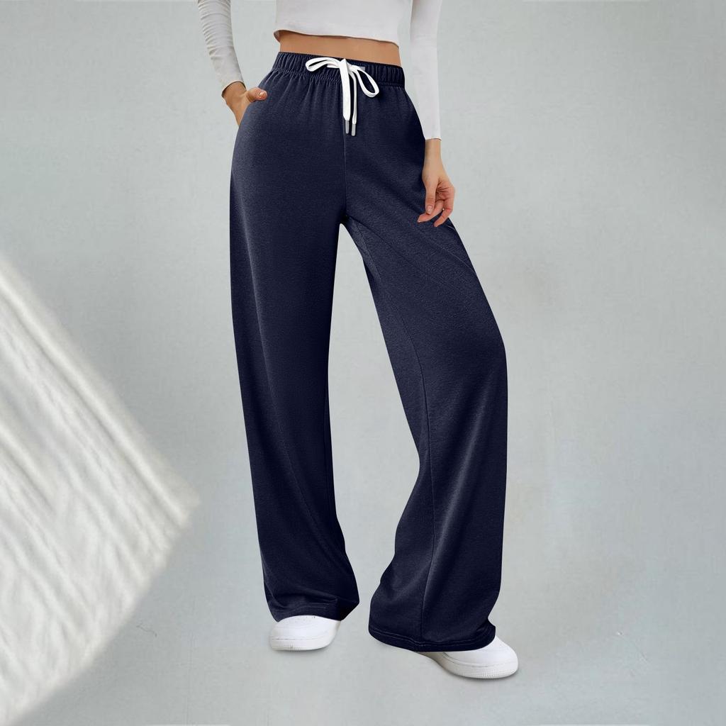 Женские модные однотонные свободные спортивные брюки с эластичной талией, прямые широкие спортивные повседневные брюки
