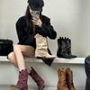 Embroidered Retro Martin Boots Women's Autumn and Winter New Thick High-heeled Western Cowboy Knight Boots Medium Boots