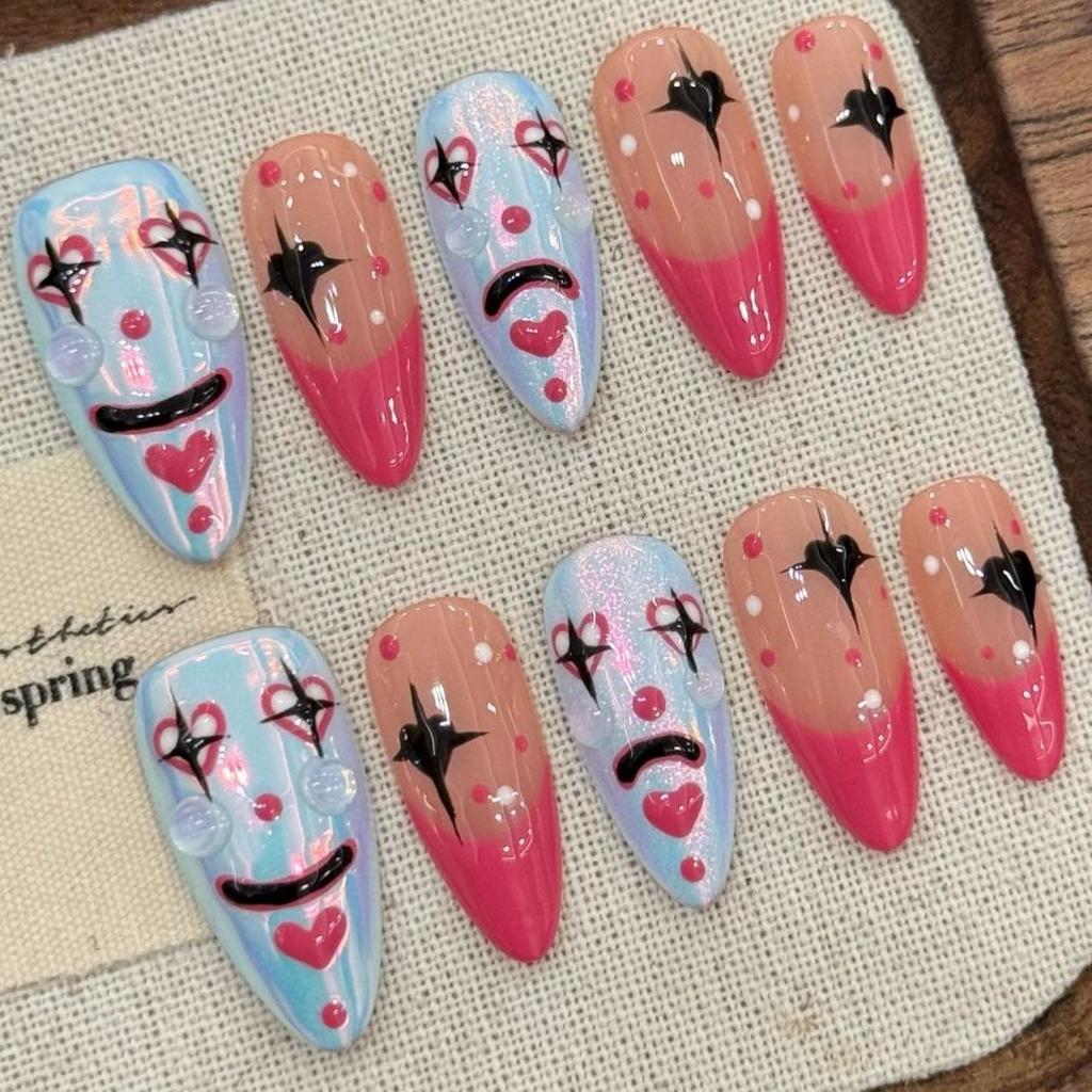 New Arrival Handwork Almond Summer Romantic 3D Flowers Butterfly Fake Nails Sticker Handmade Press on Nails