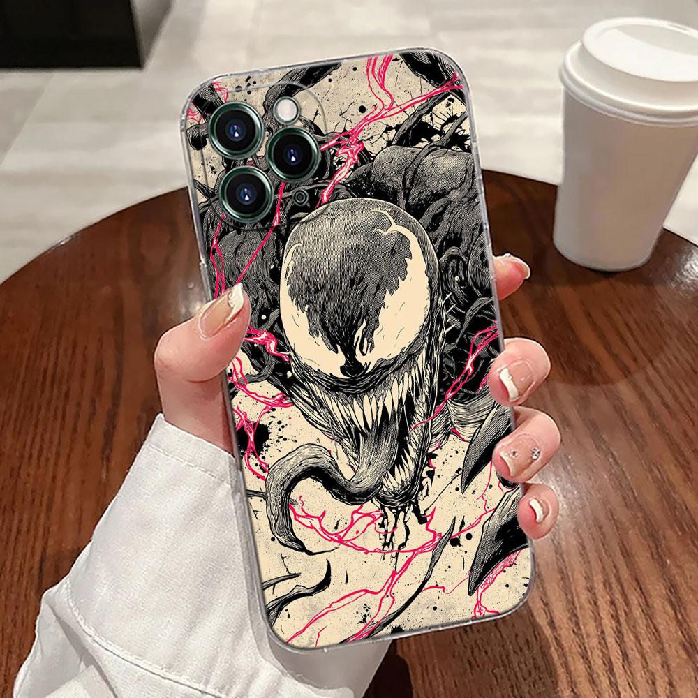 Прозрачный чехол для телефона Marvel Venom Comics для iPhone 17 Pro Max 17E 11 12 13 14 15 16 Pro Max Plus 17 Air 16E 7 XS Мягкая крышка