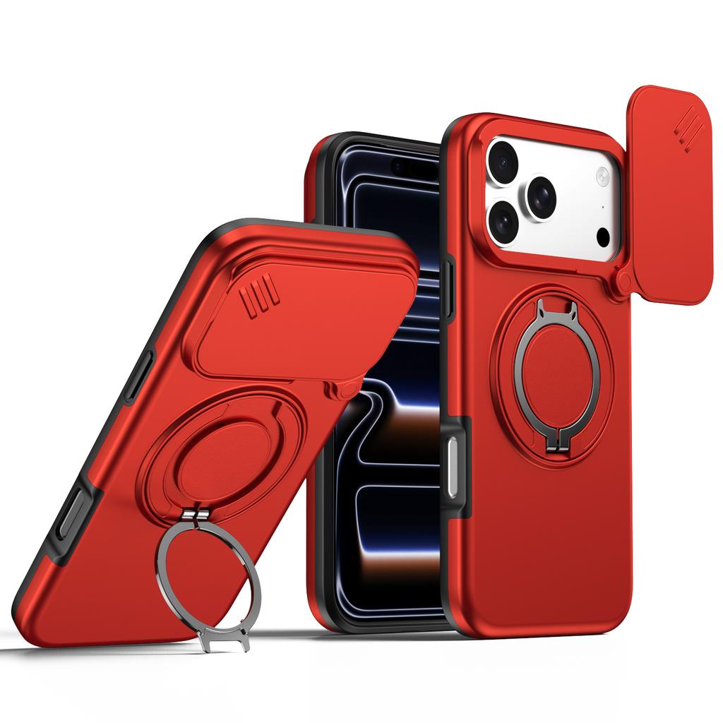 Бронированный чехол-слайдер с защитой объектива камеры для iPhone 13 14 15 16 Plus Air 17 Pro Max, металлическое кольцо-подставка, ТПУ-рама, пластиковая крышка