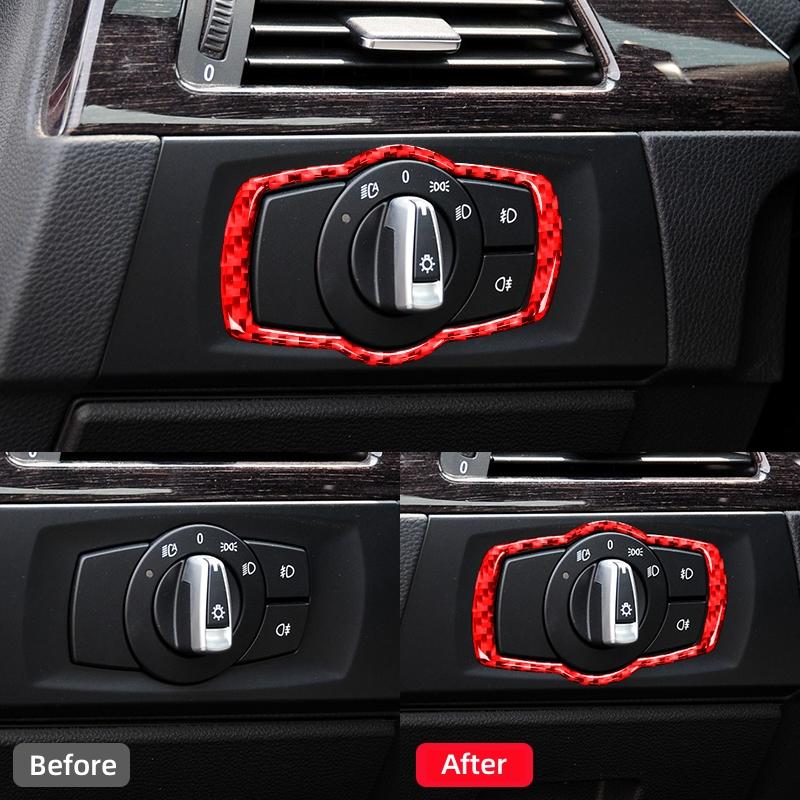 For BMW 3 Series E90 E92 E93 2005-2012 Accessories Carbon Fiber Car Headlight Switch Knob Decorative Frame Trim Cover Stickers