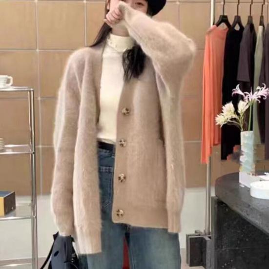 Women's Fuzzy Cardigan V Neck Button Down Oversized Fluffy Coat