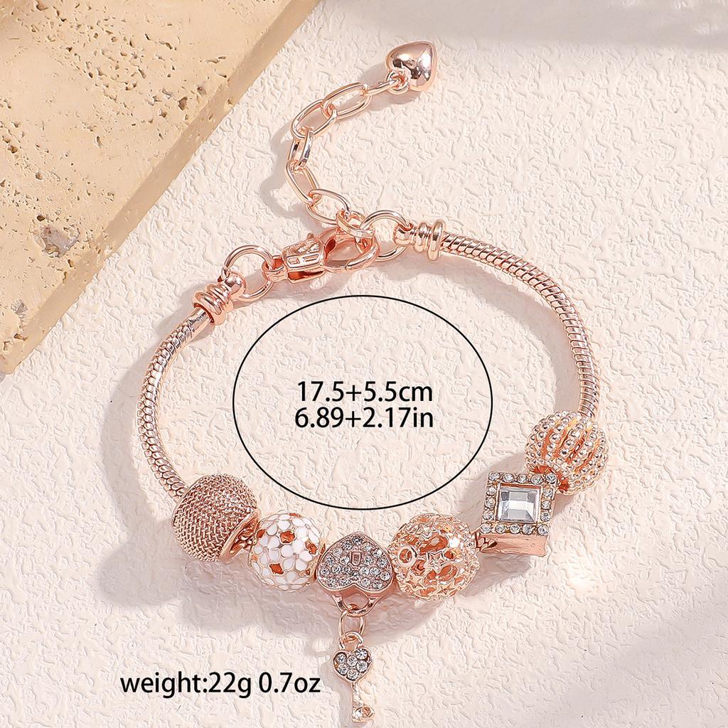 Женский универсальный браслет из нержавеющей стали с кристаллами, бусинами в виде замка любви и ключа