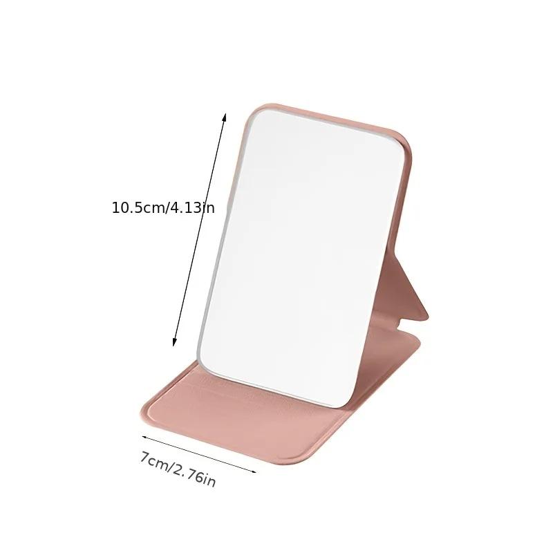 1pc Elegant Folding Mini Makeup Mirror with PU Stand, Portable Glass Cosmetic Mirror, Hand Washable, for Dorm and Desktop Use