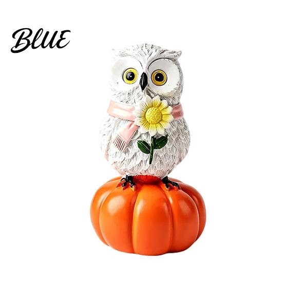 Unique Halloween Collectible Souvenirs Fall Pumpkin Owl Figurine Resin on Statue with Creative Scarf Sunflower for Autumn Thanksgiving Indoor