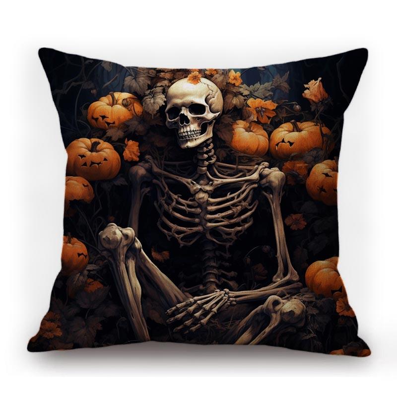 Halloween Skull Scarecrow Witch Creepy Pumpkin Face Autumn Carnival Decoration Sofa Throw Pillow Case Cotton Linen Cushion Cover