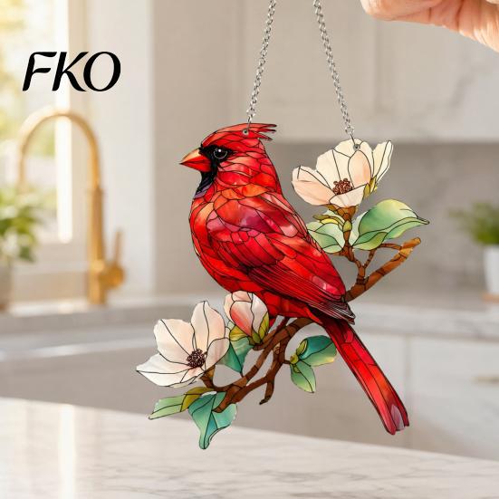 Car Rearview Mirror Decoration Hummingbird Sun Catcher, Acrylic Colorful Hanging Ornament, Red Bird Lightweight Decor Catcher Window